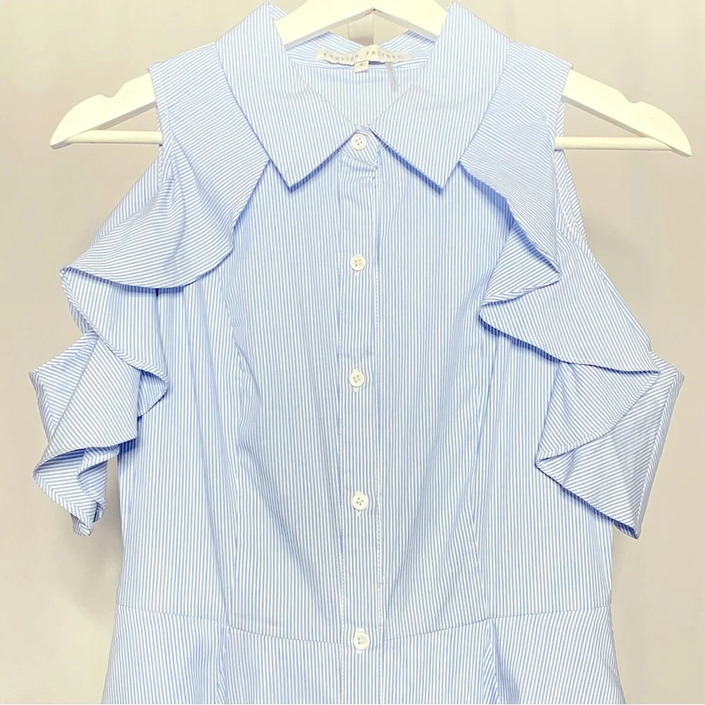 NWOT English Factory Blue Stripe Cold-Shoulder Shirtdress — S - Picture 2 of 6